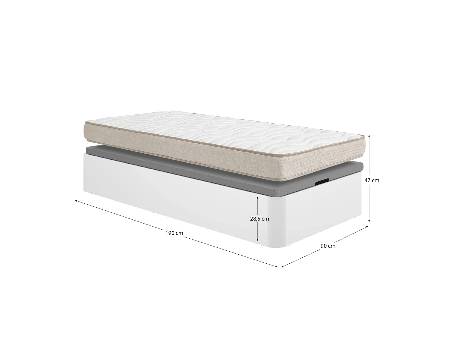 Pack ahorro juvenil Canapé abatible Round con Colchón viscoelástico Nova 90 x 190 cm| Montaje Incluido (Solo canapé)