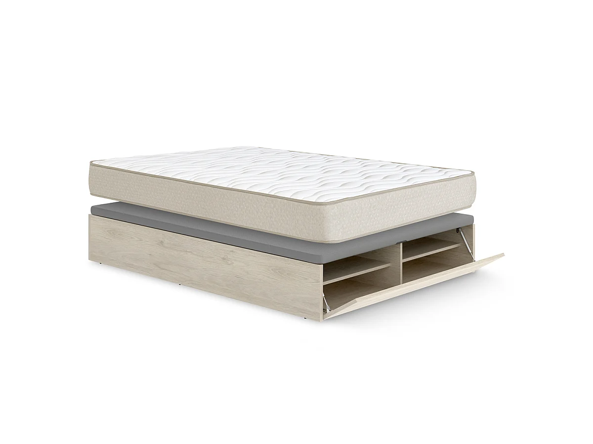 Pack ahorro matrimonio Canapé con zapatero Lan Roble  y Colchón viscoelástico Nova Plus 135 x 190 cm| Montaje Incluido (Solo canapé)