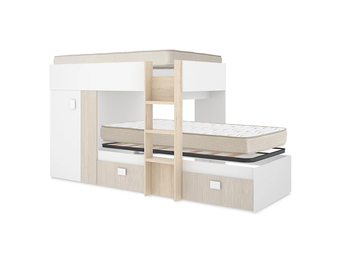 Pack ahorro juvenil Cama tren Groe, 1 Somier y 2 Colchones viscoelásticos Nova 90 x 190 cm | Subida a domicilio