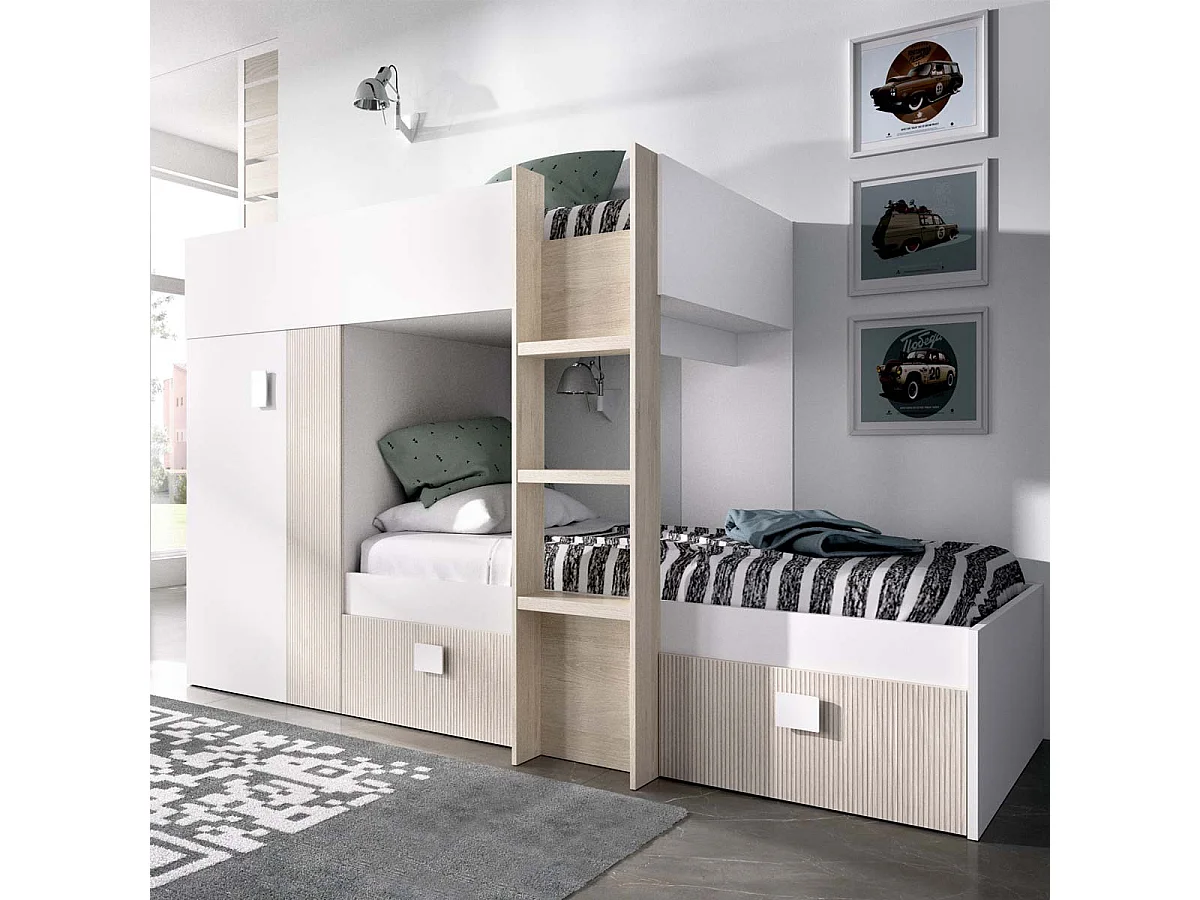 Pack ahorro juvenil Cama tren Groe, 1 Somier y 2 Colchones viscoelásticos Nova 90 x 190 cm | Subida a domicilio