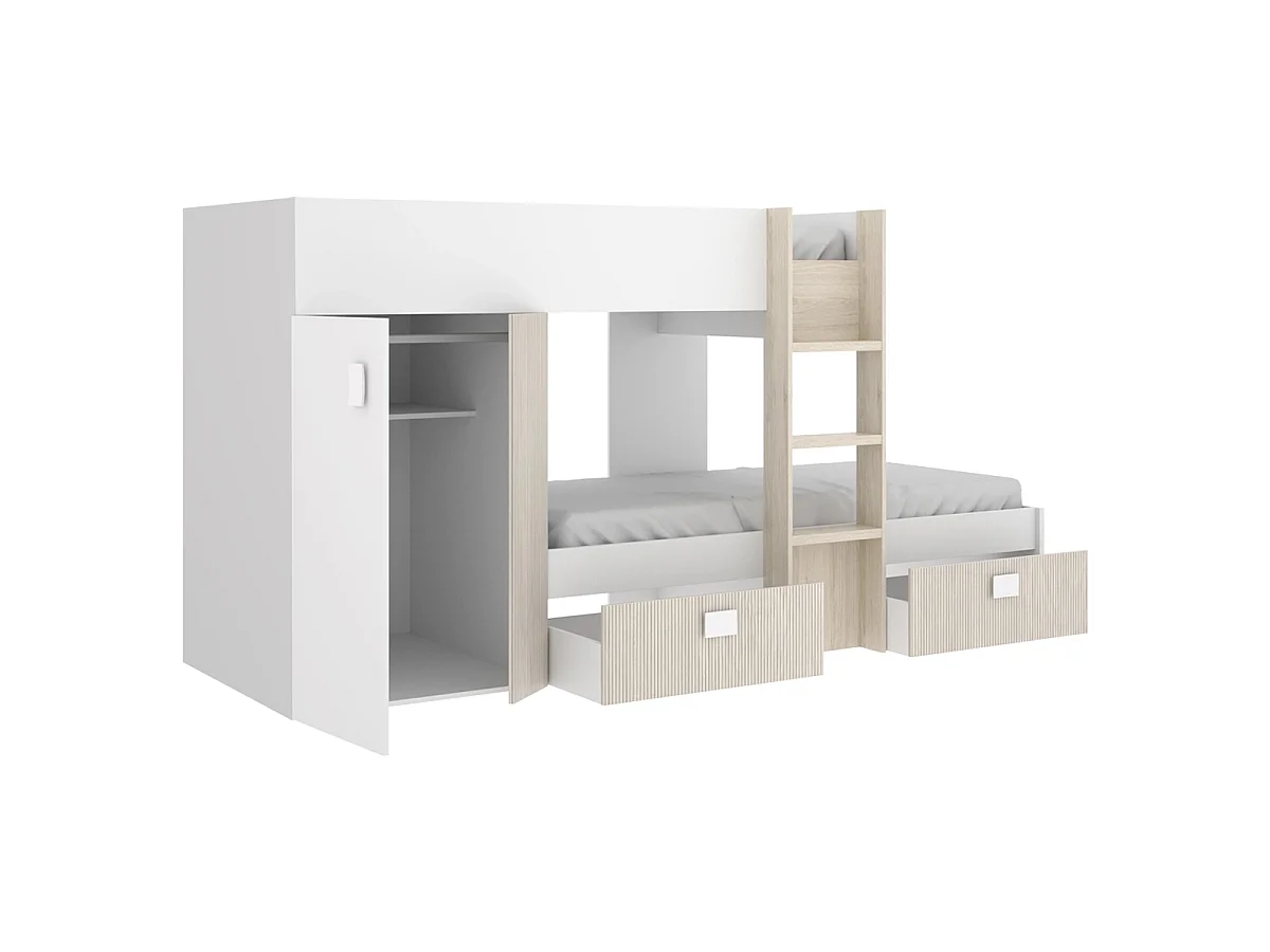 Pack ahorro juvenil Cama tren Groe, 1 Somier y 2 Colchones viscoelásticos Nova 90 x 190 cm | Subida a domicilio