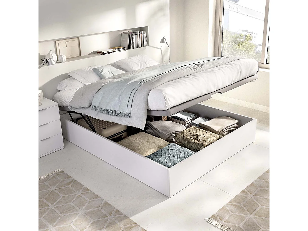 Pack ahorro matrimonio Canapé Nest con Colchón viscoelástico y muelles Aurea 135 x 190 cm y 2 Mesitas de noche Rio| Montaje Incluido (Solo canapé)