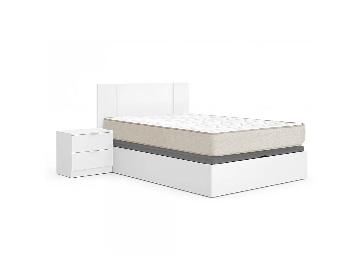Pack ahorro matrimonio Canapé, Cabecero con 2 Mesitas Flow y Colchón viscoelástico Nova Plus 135 x 190 cm| Montaje Incluido (Solo canapé)