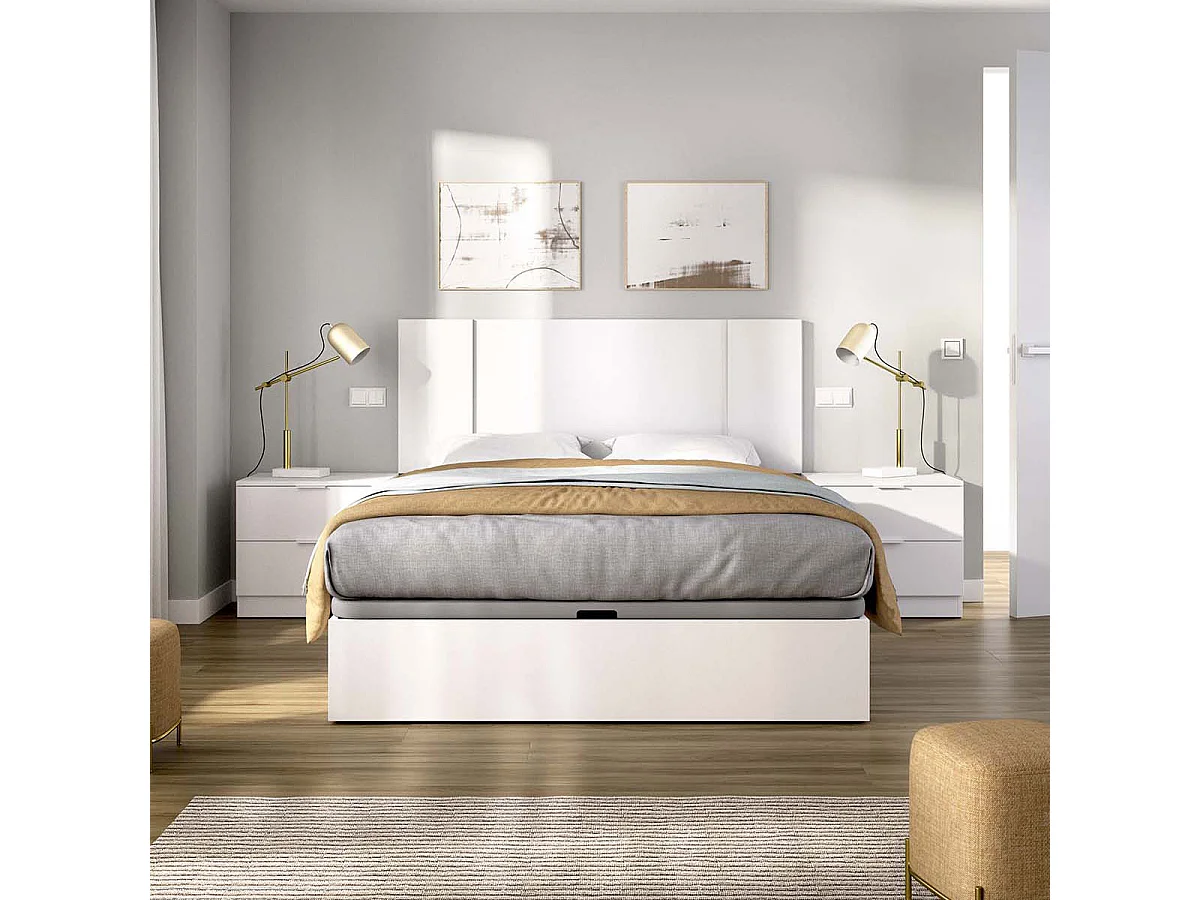 Pack ahorro matrimonio Canapé, Cabecero con 2 Mesitas Flow y Colchón viscoelástico Nova Plus 135 x 190 cm| Montaje Incluido (Solo canapé)