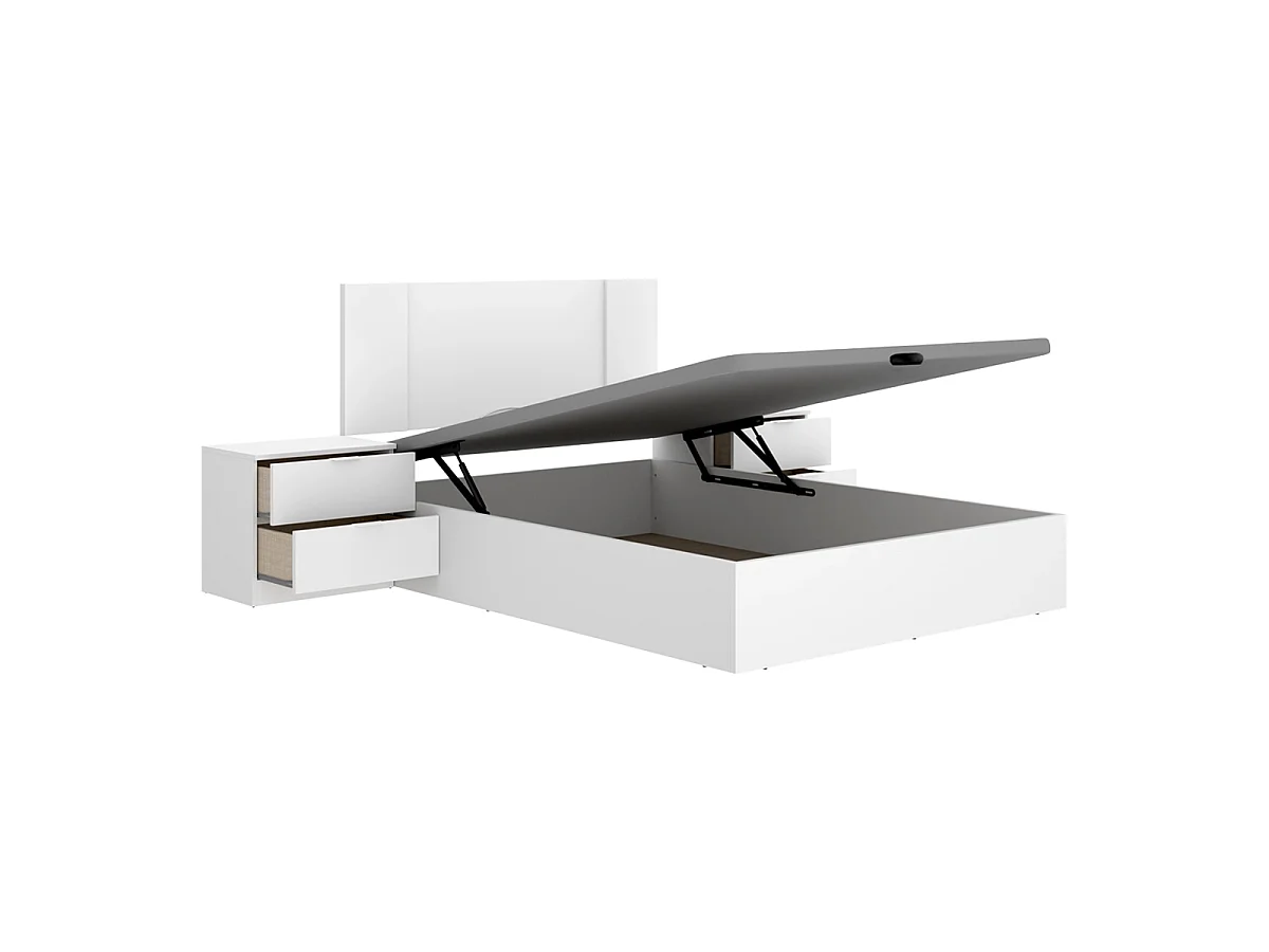 Pack ahorro matrimonio Canapé, Cabecero con 2 Mesitas Flow y Colchón viscoelástico Nova Plus 135 x 190 cm| Montaje Incluido (Solo canapé)