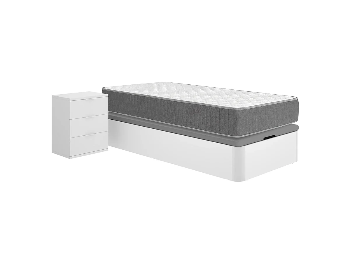Pack ahorro juvenil Canapé Round con Colchón Aurea 90 x 190 cm y Mesita de noche Rio| Montaje Incluido (Solo canapé)