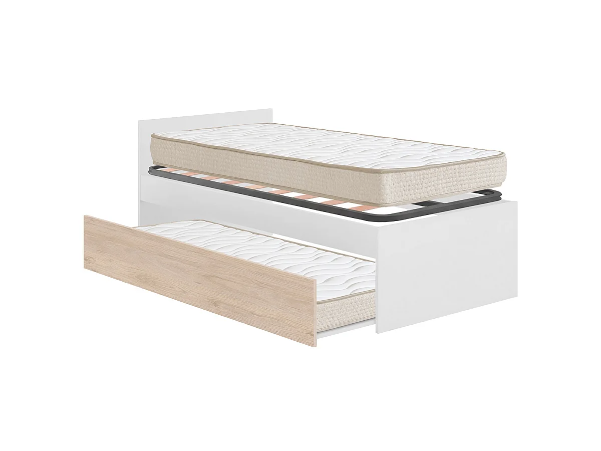 Pack ahorro juvenil Cama nido con Cabecero Top, 1 Somier y 2 Colchónes viscoelásticos Nova 90 x 190 cm | Subida a domicilio