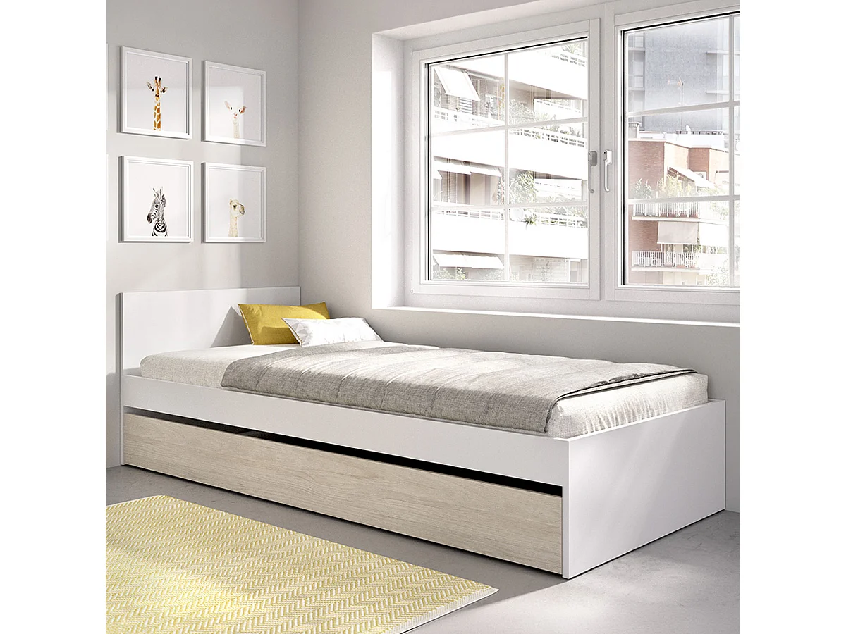 Pack ahorro juvenil Cama nido con Cabecero Top, 1 Somier y 2 Colchónes viscoelásticos Nova 90 x 190 cm | Subida a domicilio