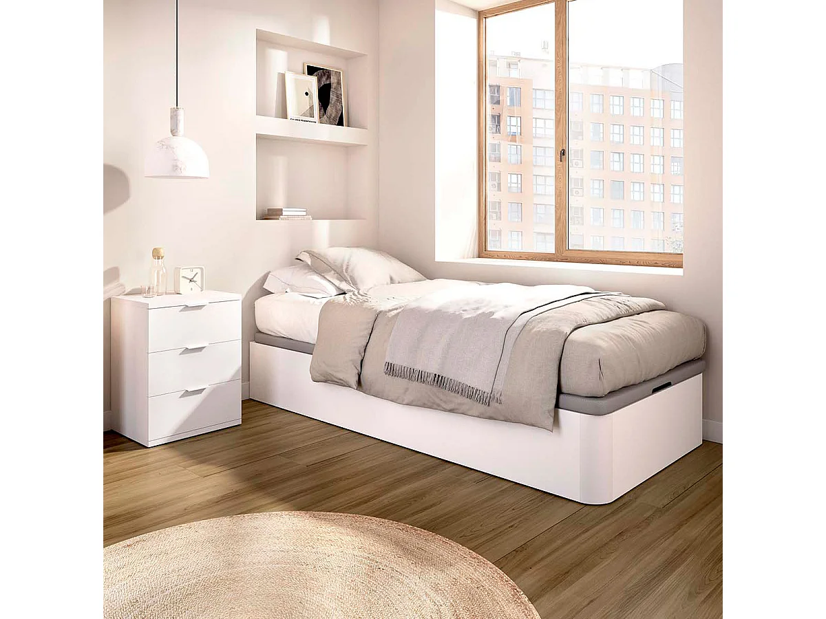 Pack ahorro juvenil Canapé Round con Colchón viscoelástico Nova 90 x 190 cm y Mesita de noche Rio| Montaje Incluido (Solo canapé)