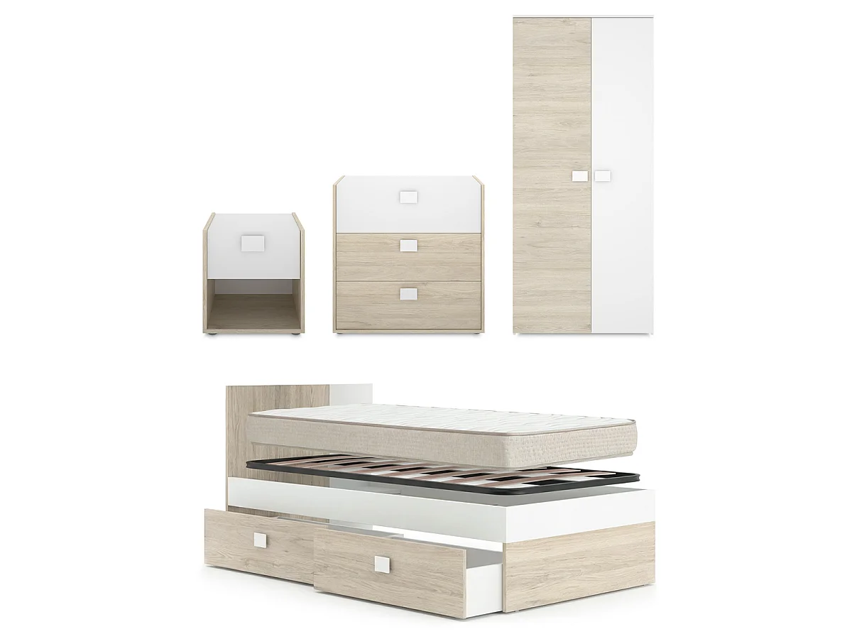 Pack ahorro juvenil Habitación completa Dina con Colchón Nova 90 x 190 cm y Somier | Subida a domicilio
