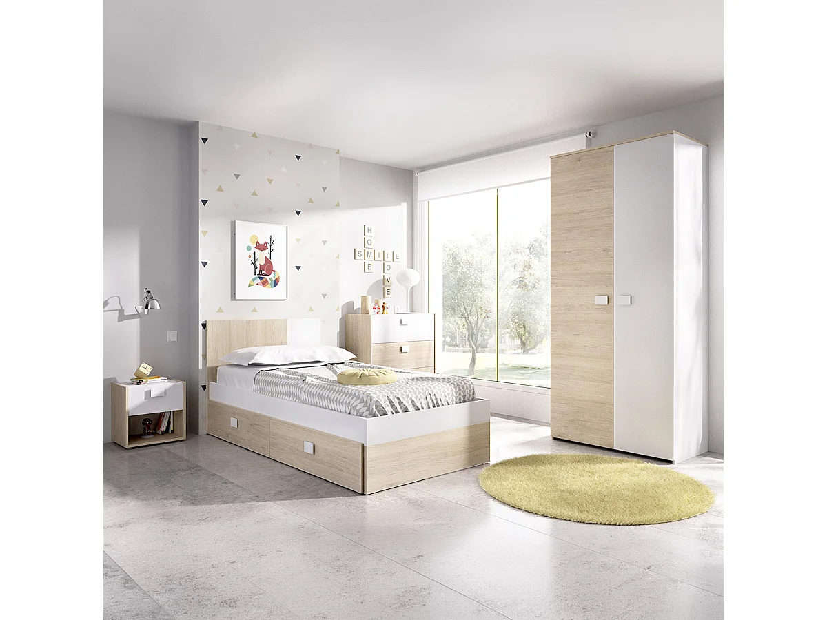 Pack ahorro juvenil Habitación completa Dina con Colchón Nova 90 x 190 cm y Somier | Subida a domicilio
