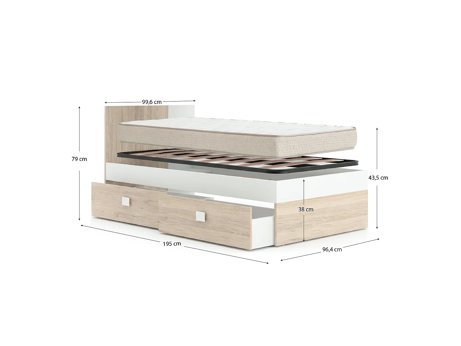 Pack ahorro juvenil Habitación completa Dina con Colchón Nova 90 x 190 cm y Somier | Subida a domicilio