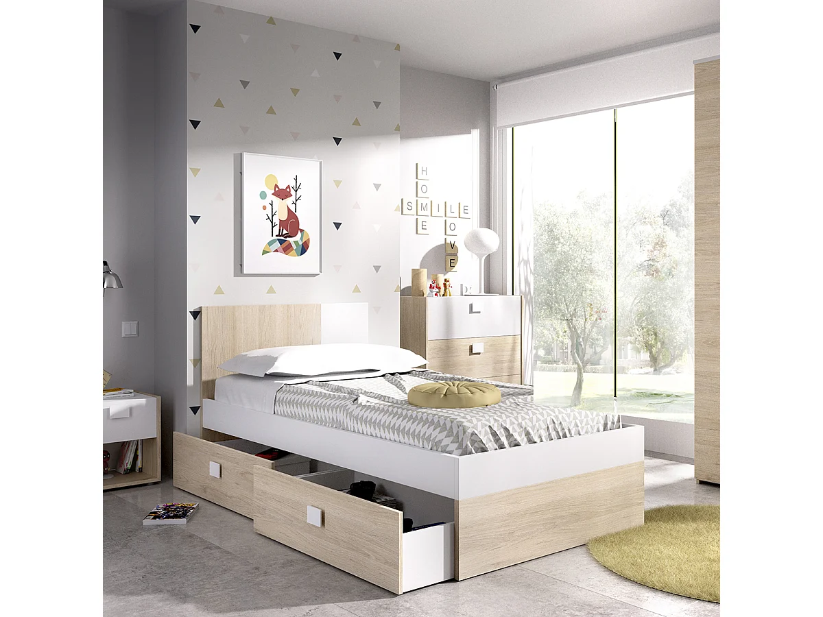 Pack ahorro juvenil Habitación completa Dina con Colchón Nova 90 x 190 cm y Somier | Subida a domicilio