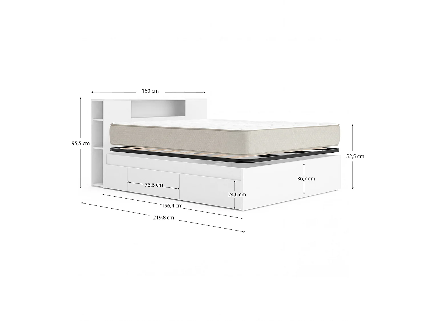 Pack ahorro matrimonio Cama compacta, Cabecero Ten, Colchón viscoelástico Nova Plus y Somier 150 x 190 cm
