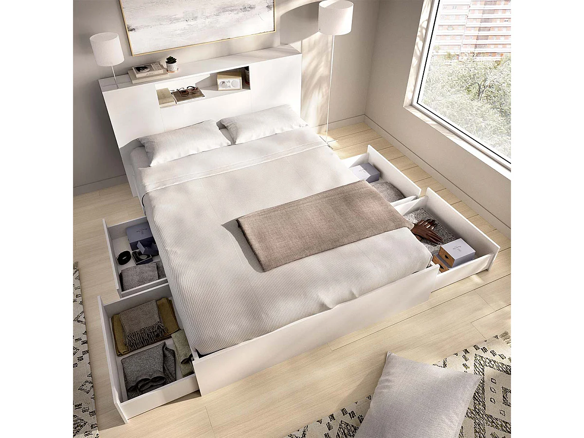 Pack ahorro matrimonio Cama compacta, Cabecero Ten, Colchón viscoelástico Nova Plus y Somier 150 x 190 cm