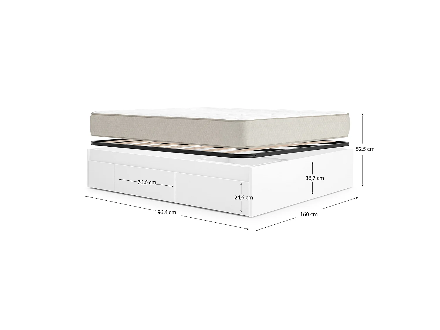 Pack ahorro matrimonio Cama compacta Alice, Colchón viscoelástico Nova Plus y Somier 150 x 190 cm