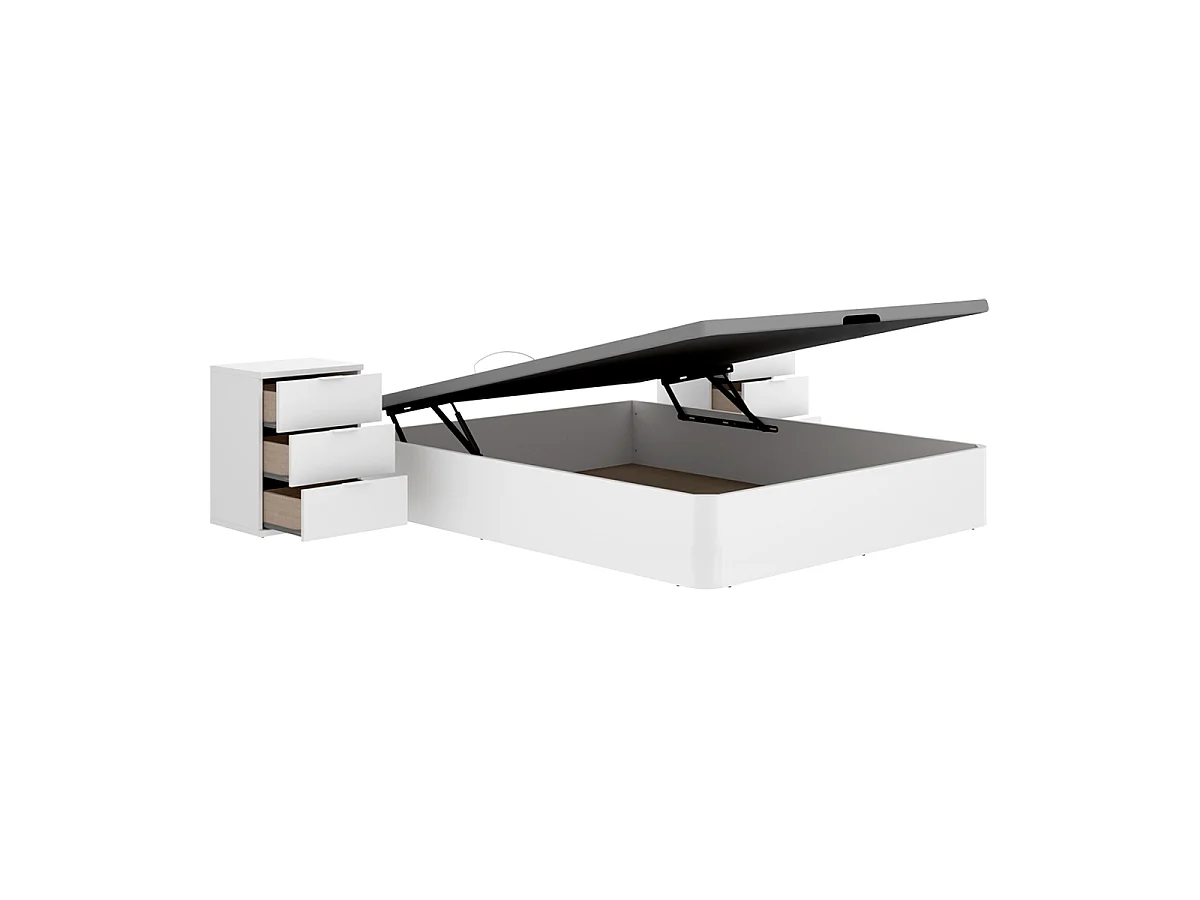 Pack ahorro matrimonio Canapé Round con Colchón viscoelástico Nova Plus 135 x 190 cm y 2 Mesitas de noche Rio| Montaje Incluido (Solo canapé)