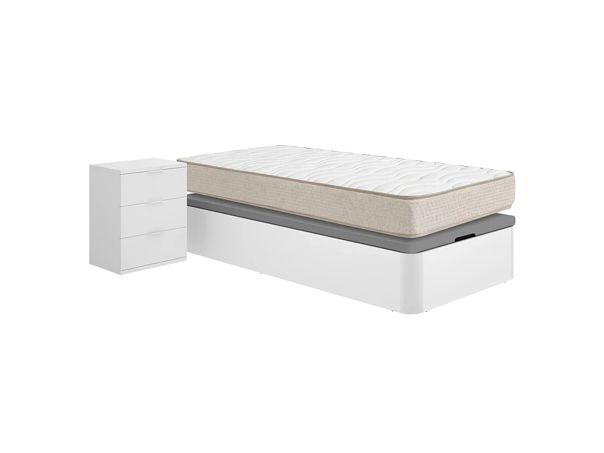 Pack ahorro juvenil Canapé Round con Colchón viscoelástico Nova Plus 105 x 190 cm y Mesita de noche Rio| Montaje Incluido (Solo canapé)