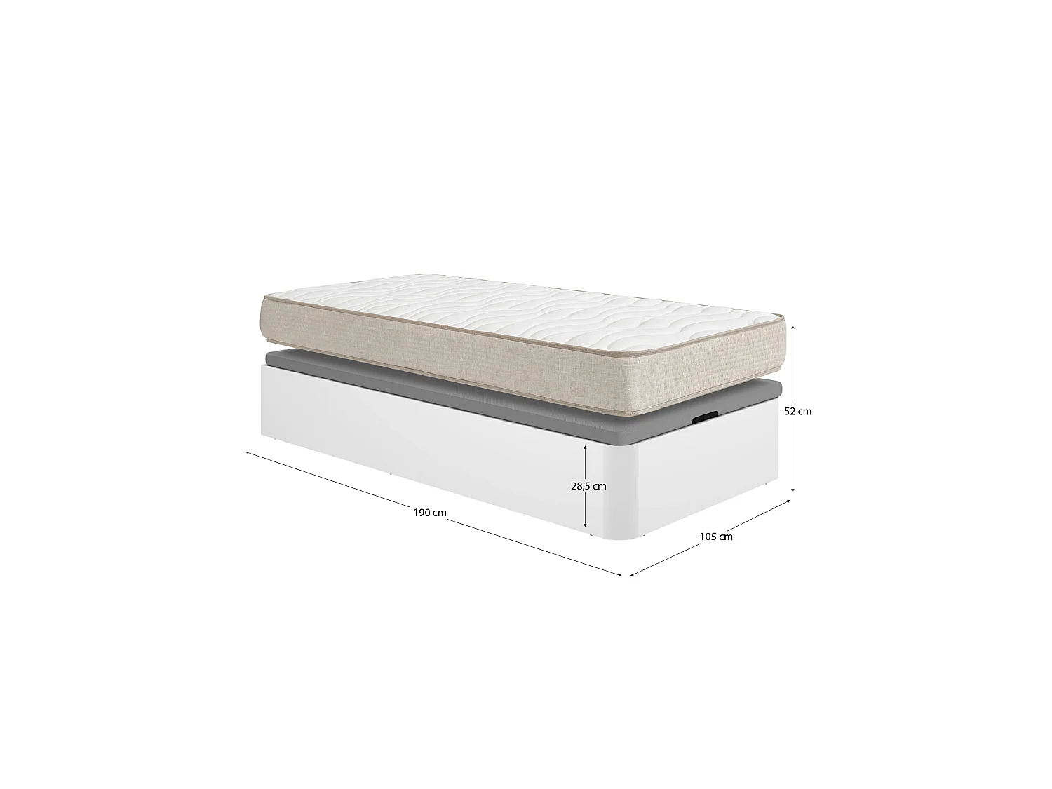 Pack ahorro juvenil Canapé abatible Round con Colchón viscoelástico Nova Plus 105 x 190 cm| Montaje Incluido (Solo canapé)