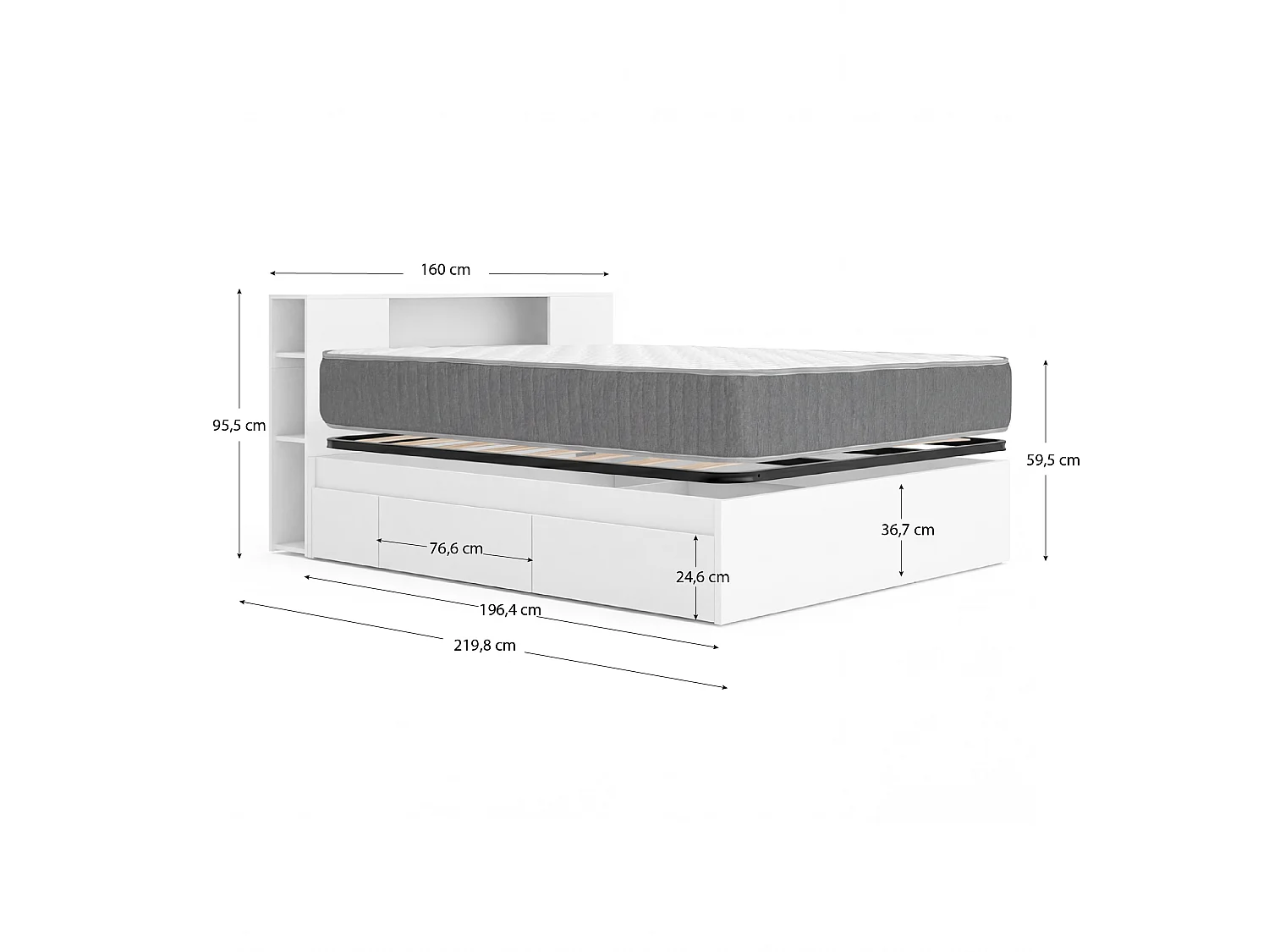 Pack ahorro matrimonio Cama compacta, Cabecero Ten, Colchón viscoelástico y muelles Aurea y Somier 150 x 190 cm