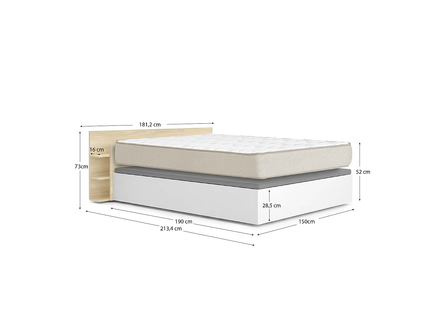 Pack ahorro matrimonio Canapé, Cabecero Tori y Colchón viscoelástico Nova Plus 150 x 190 cm| Montaje Incluido (Solo canapé)