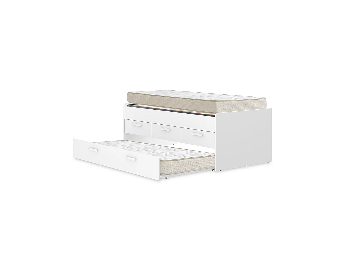 Pack ahorro juvenil Cama nido Leka con 3 cajones, 1 Somier y 2 Colchones viscoelásticos Nova 90 x 190 cm | Subida a domicilio