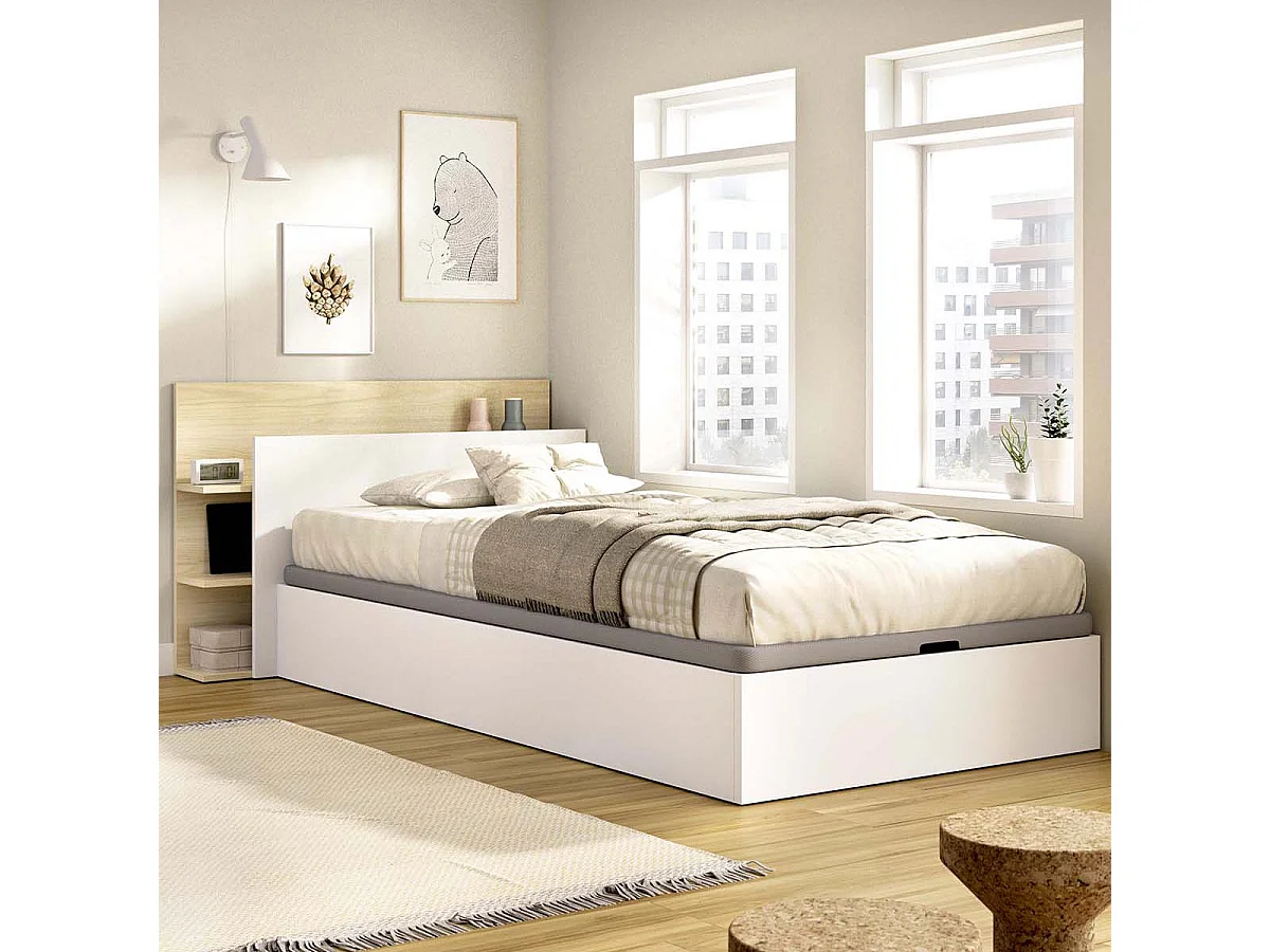 Pack ahorro juvenil Canapé con Cabecero Tori y Colchón viscoelástico Nova 90 x 190 cm | Montaje Incluido (Solo canapé)