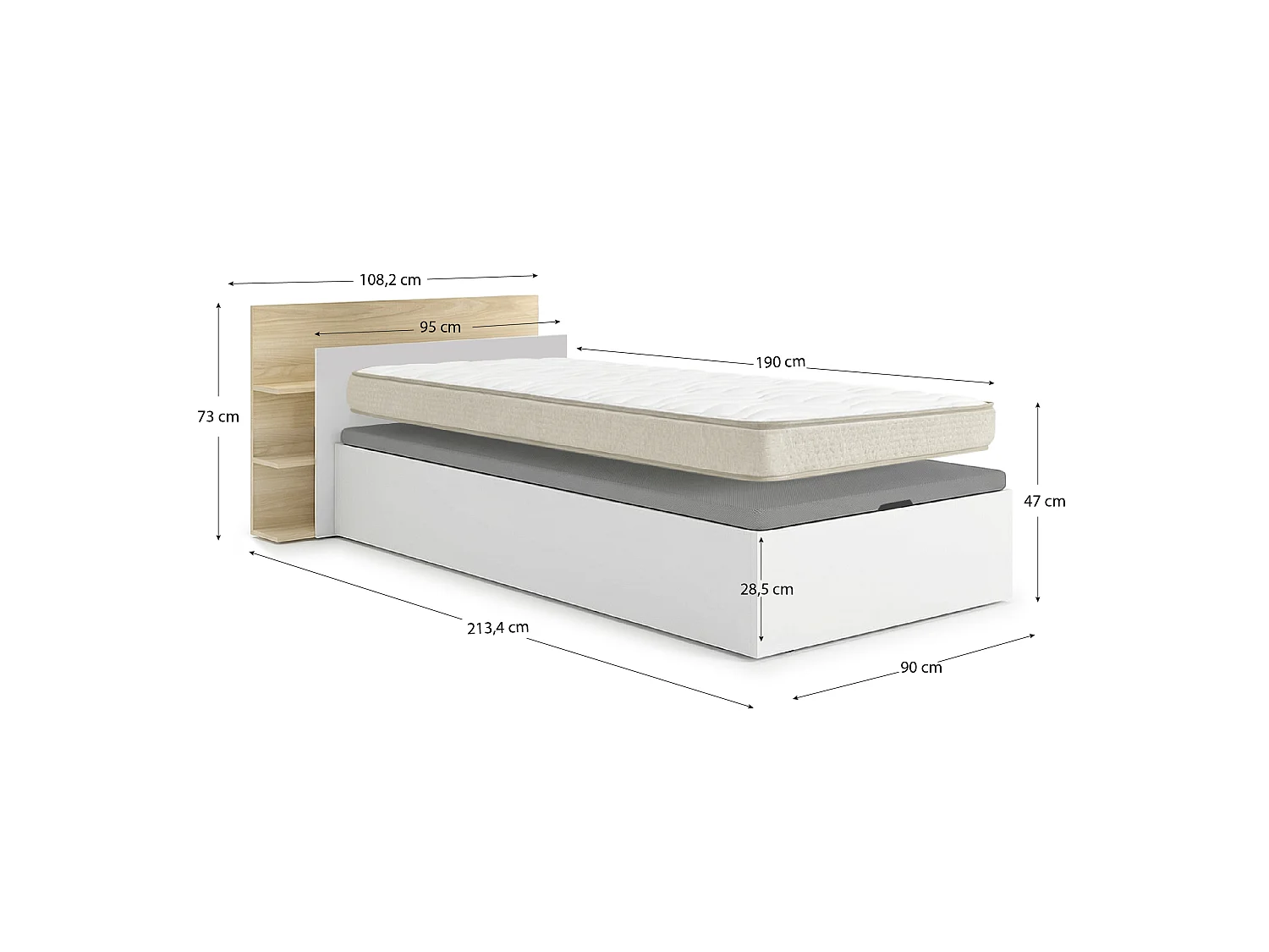 Pack ahorro juvenil Canapé con Cabecero Tori y Colchón viscoelástico Nova 90 x 190 cm | Montaje Incluido (Solo canapé)