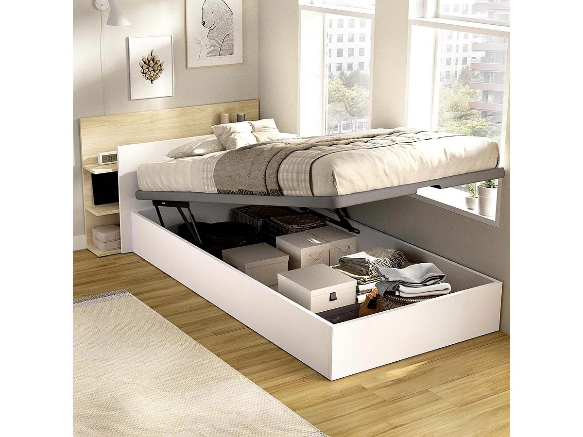 Pack ahorro juvenil Canapé con Cabecero Tori y Colchón viscoelástico Nova 90 x 190 cm | Montaje Incluido (Solo canapé)