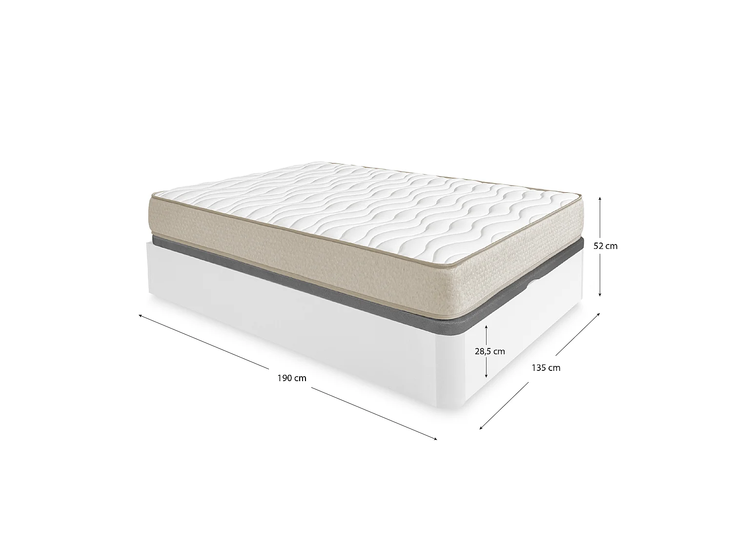 Pack ahorro matrimonio Canapé abatible Round con Colchón viscoelástico Nova Plus 135 x 190 cm| Montaje Incluido (Solo canapé)