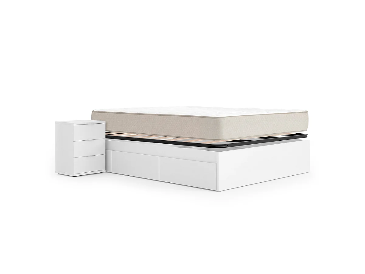 Pack ahorro matrimonio Cama compacta, 2 Mesitas de noche, Colchón viscoelástico Nova Plus y Somier 150 x 190 cm