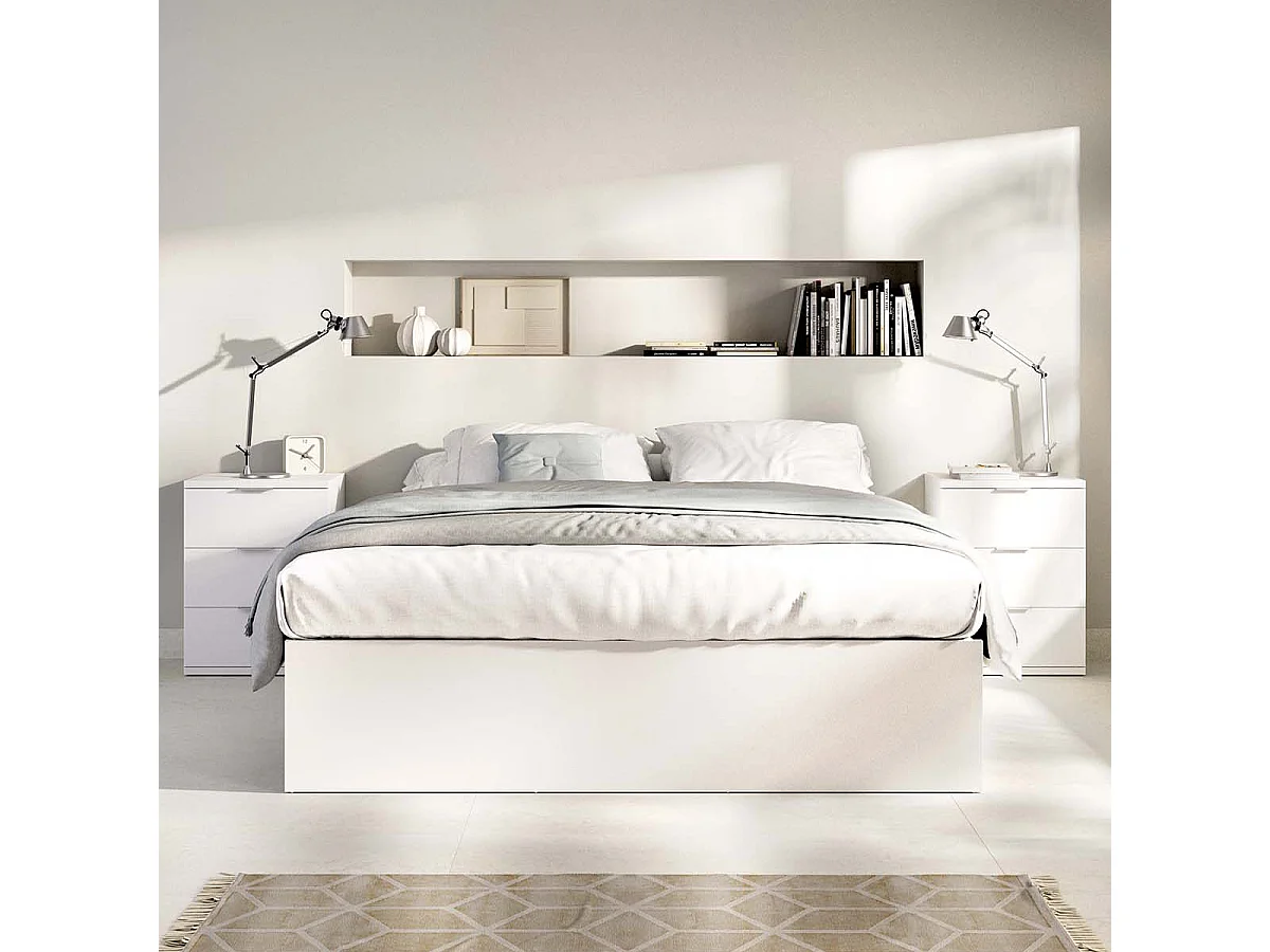 Pack ahorro matrimonio Cama compacta, 2 Mesitas de noche, Colchón viscoelástico Nova Plus y Somier 150 x 190 cm