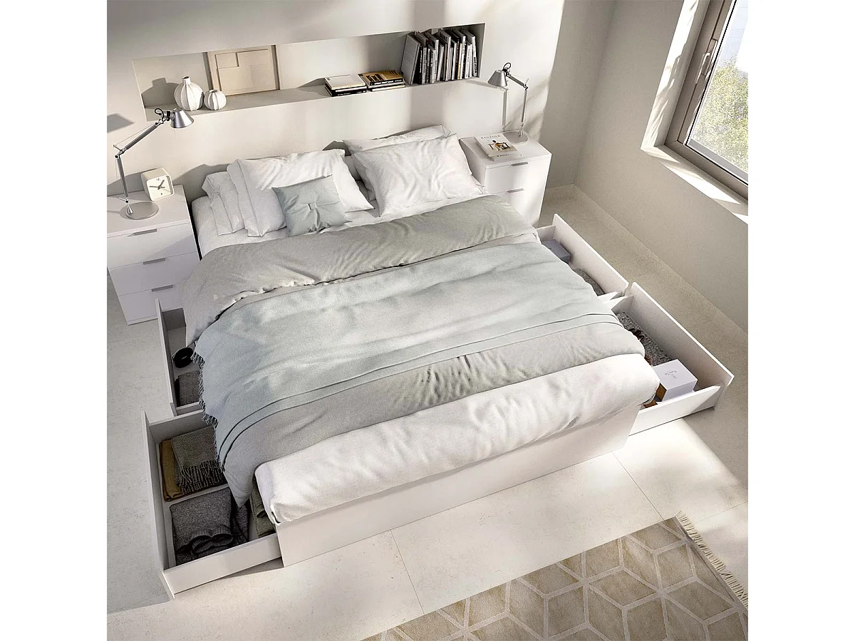 Pack ahorro matrimonio Cama compacta, 2 Mesitas de noche, Colchón viscoelástico Nova Plus y Somier 150 x 190 cm