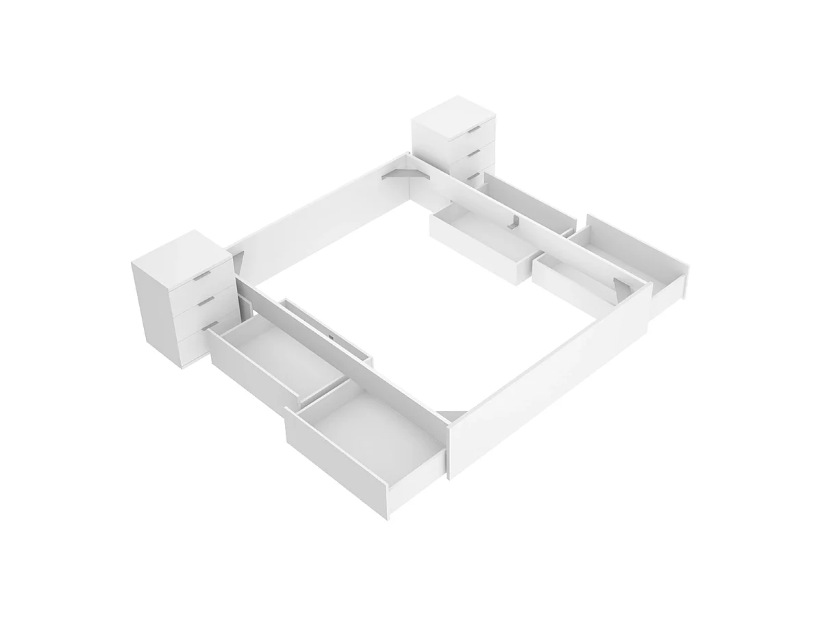 Pack ahorro matrimonio Cama compacta, 2 Mesitas de noche, Colchón viscoelástico Nova Plus y Somier 150 x 190 cm