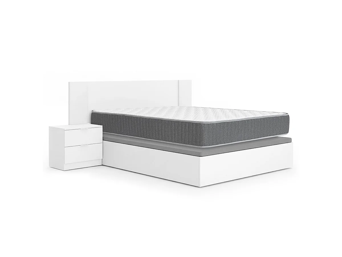 Pack ahorro matrimonio Cabecero con dos Mesitas Len, Canapé abatible con Colchón Aurea 150 x 190 cm | Montaje incluido (Solo canapé)