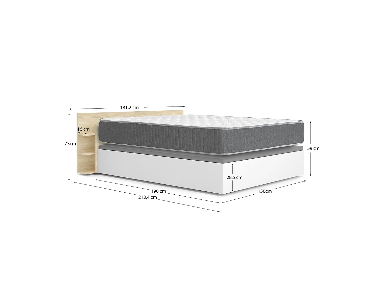 Pack ahorro matrimonio Canapé, Cabecero Tori y Colchón viscoelástico y muelles Aurea 150 x 190 cm| Montaje Incluido (Solo canapé)