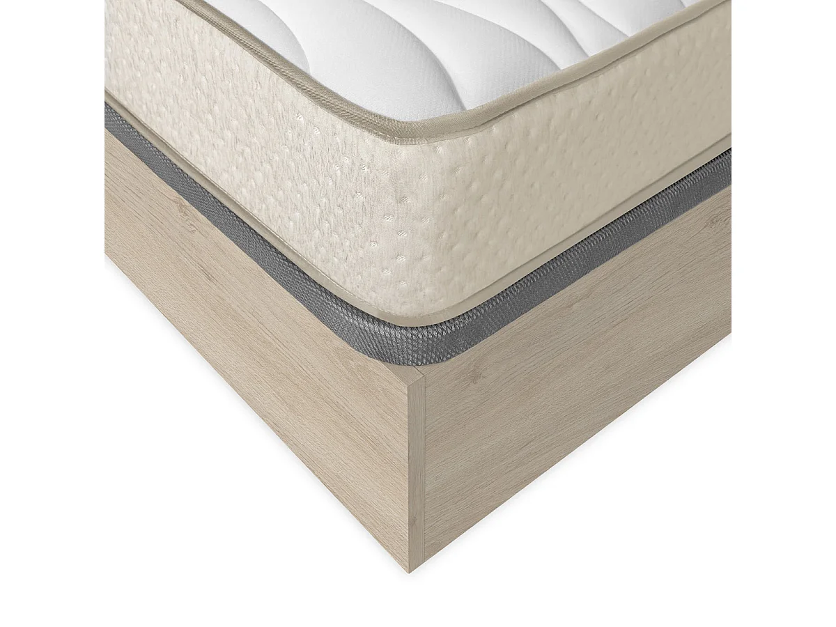 Pack ahorro matrimonio Canapé Nest Roble con Colchón viscoelástico Nova Plus 150 x 190 cm y 2 Mesitas de noche Rio| Montaje Incluido (Solo canapé)