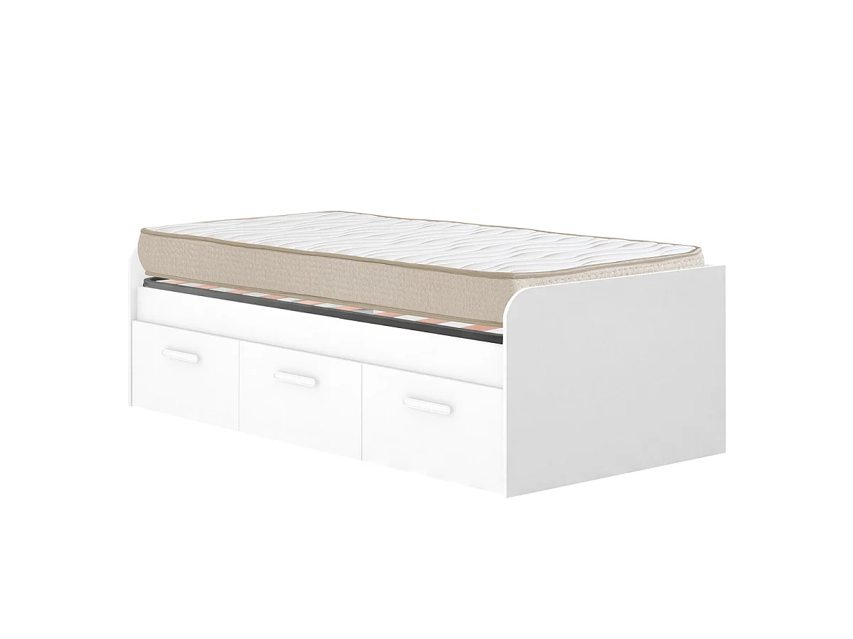 Pack ahorro juvenil Cama Mek con cajones, Colchón viscoelástico Nova y Somier 90 x 190 cm | Subida a domicilio