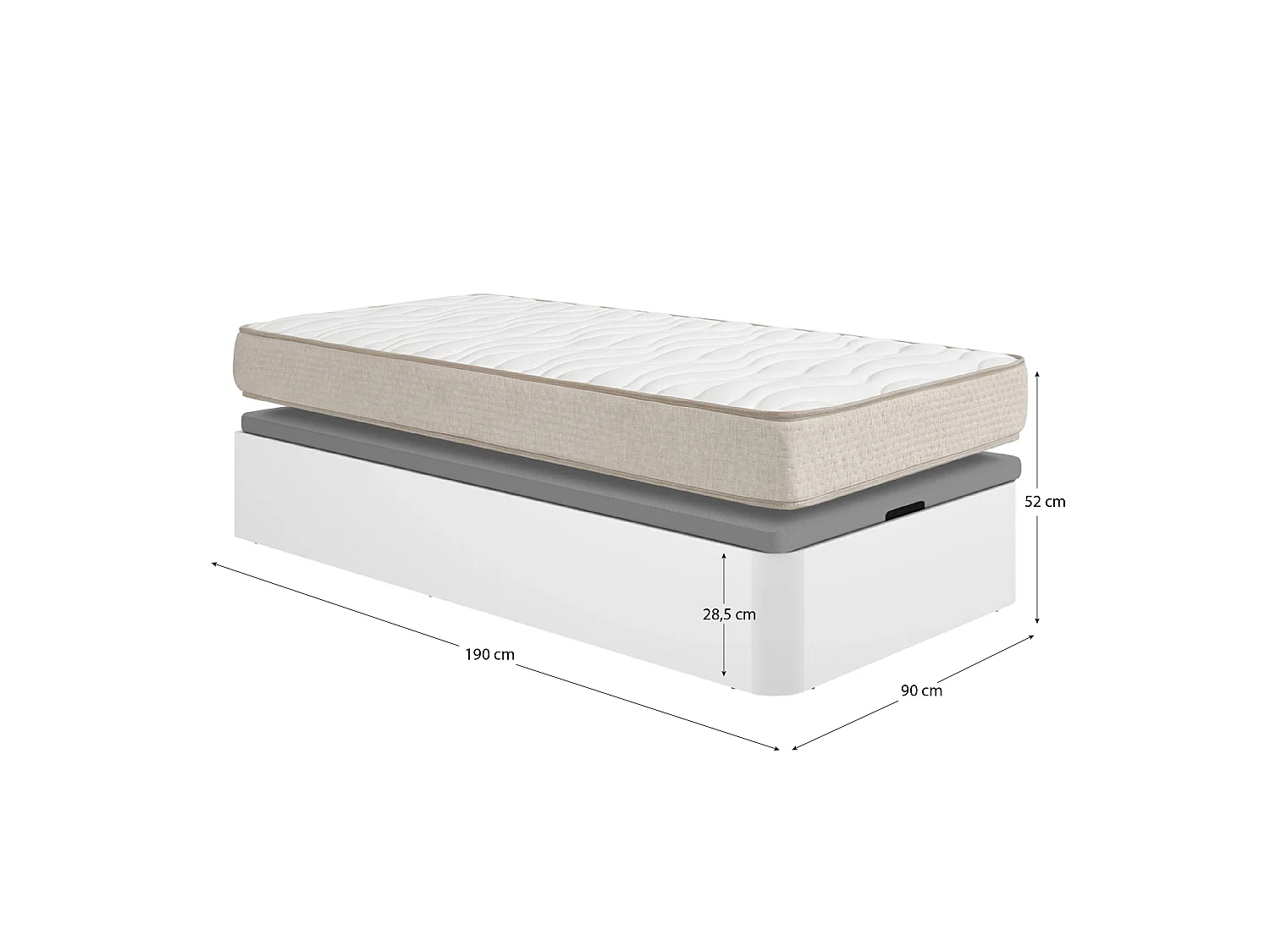 Pack ahorro juvenil Canapé abatible Round con Colchón viscoelástico Nova Plus 90 x 190 cm| Montaje Incluido (Solo canapé)
