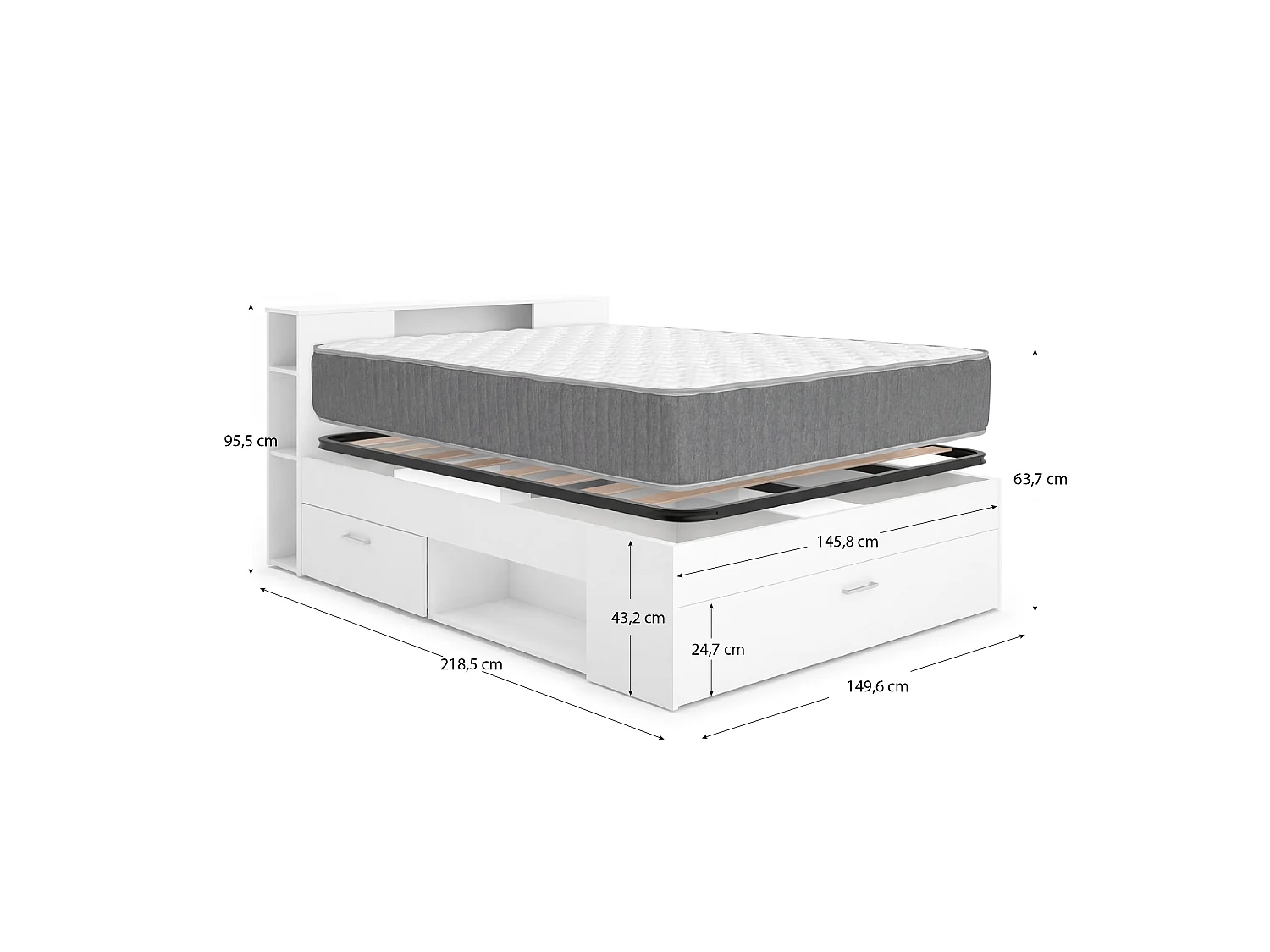 Pack ahorro matrimonio Cama Lanka con Cabecero, Colchón Aurea y Somier 135 x 190 cm