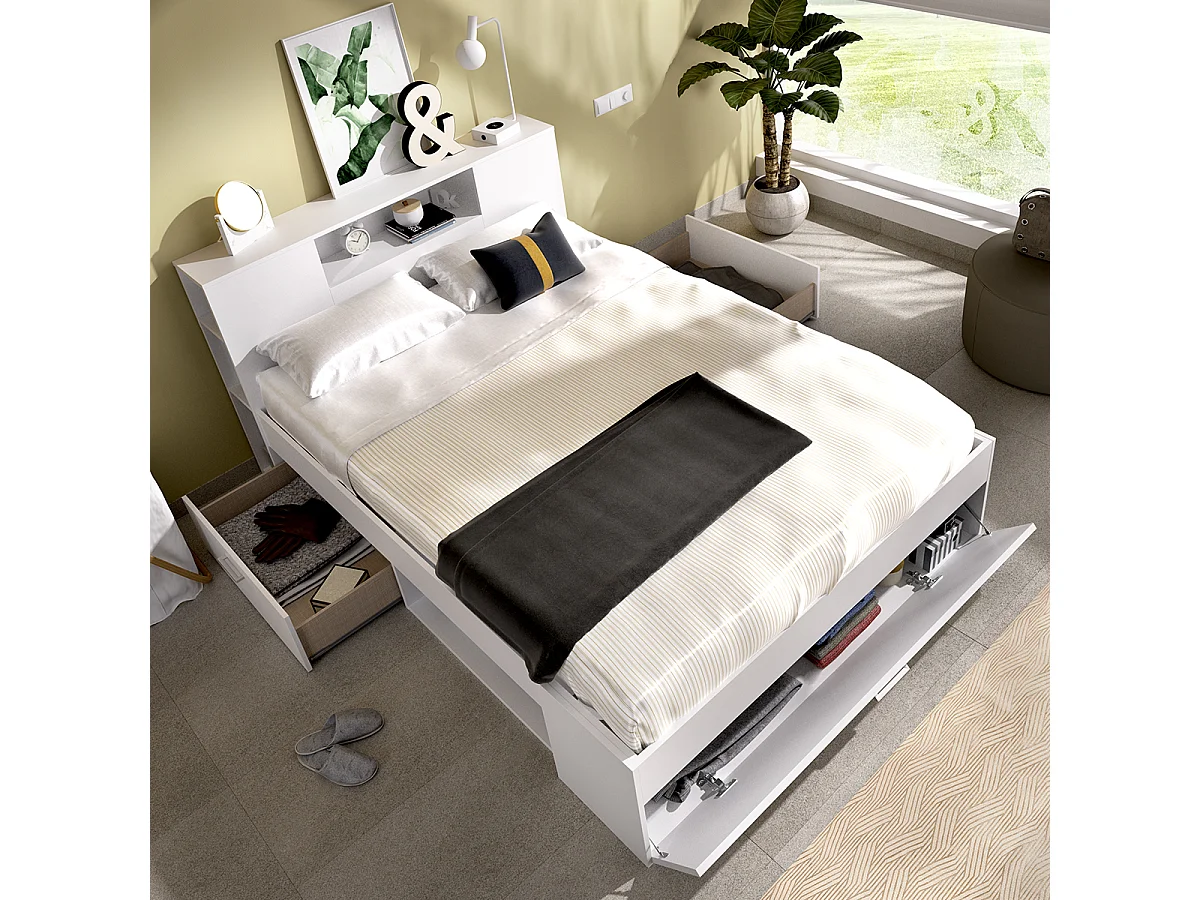 Pack ahorro matrimonio Cama Lanka con Cabecero, Colchón Aurea y Somier 135 x 190 cm