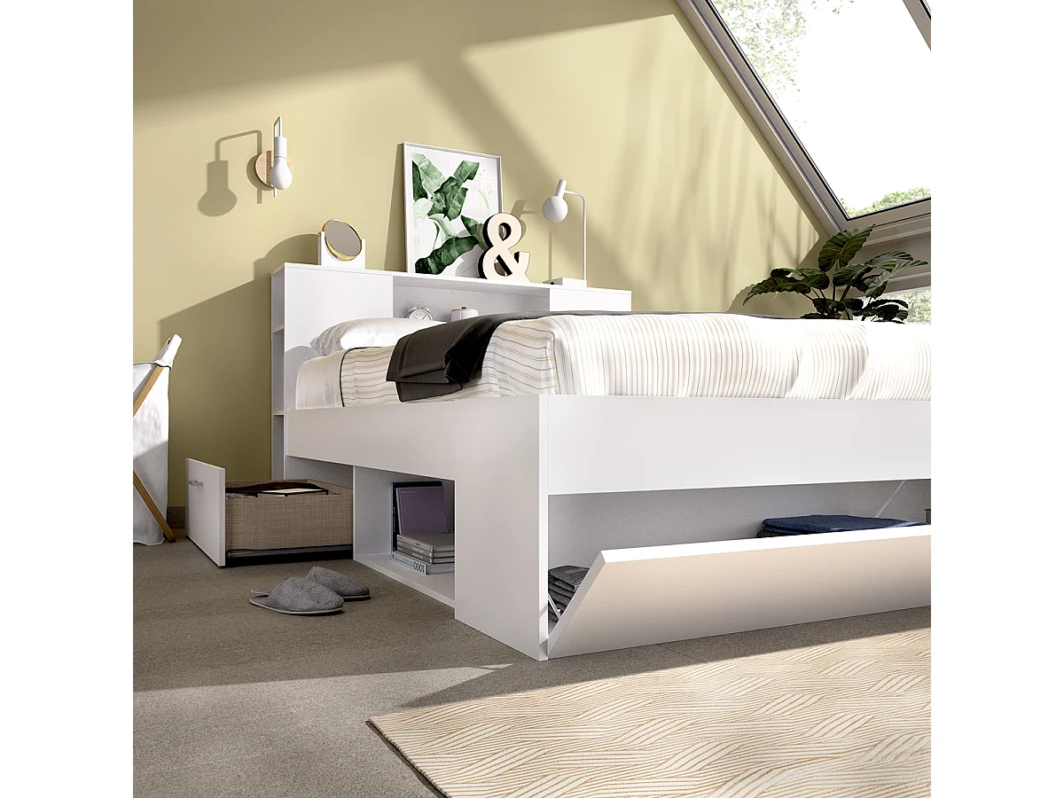 Pack ahorro matrimonio Cama Lanka con Cabecero, Colchón Aurea y Somier 135 x 190 cm
