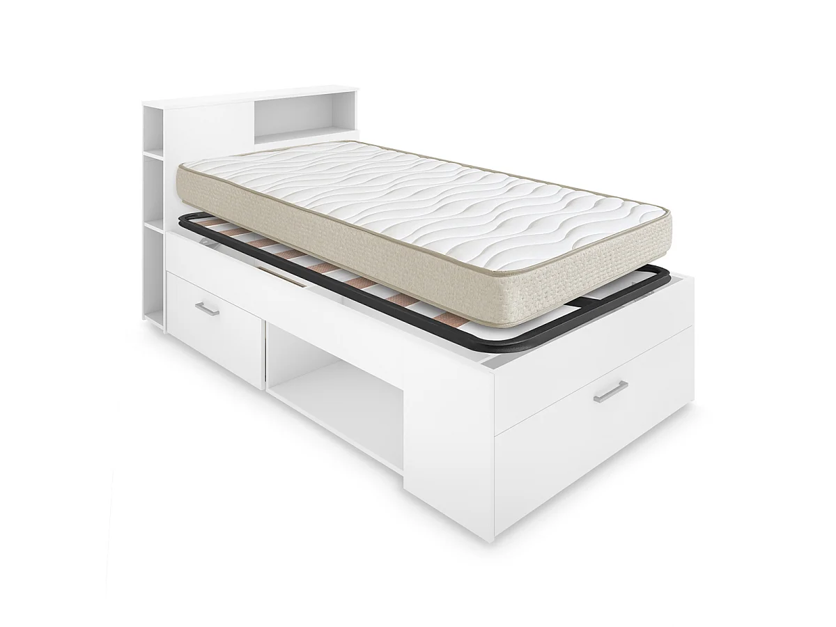 Pack ahorro juvenil Cama Lanka con cabecero, Colchón viscoelástico Nova y Somier 90 x 190 cm | Subida a domicilio