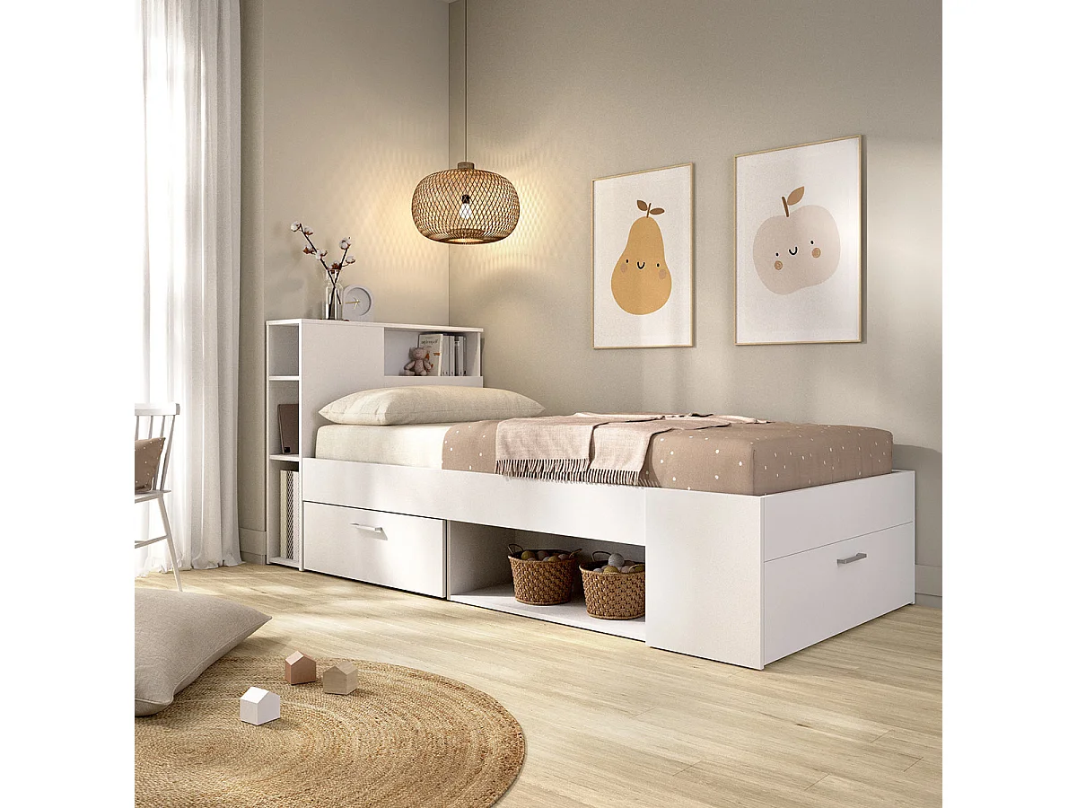 Pack ahorro juvenil Cama Lanka con cabecero, Colchón viscoelástico Nova y Somier 90 x 190 cm | Subida a domicilio