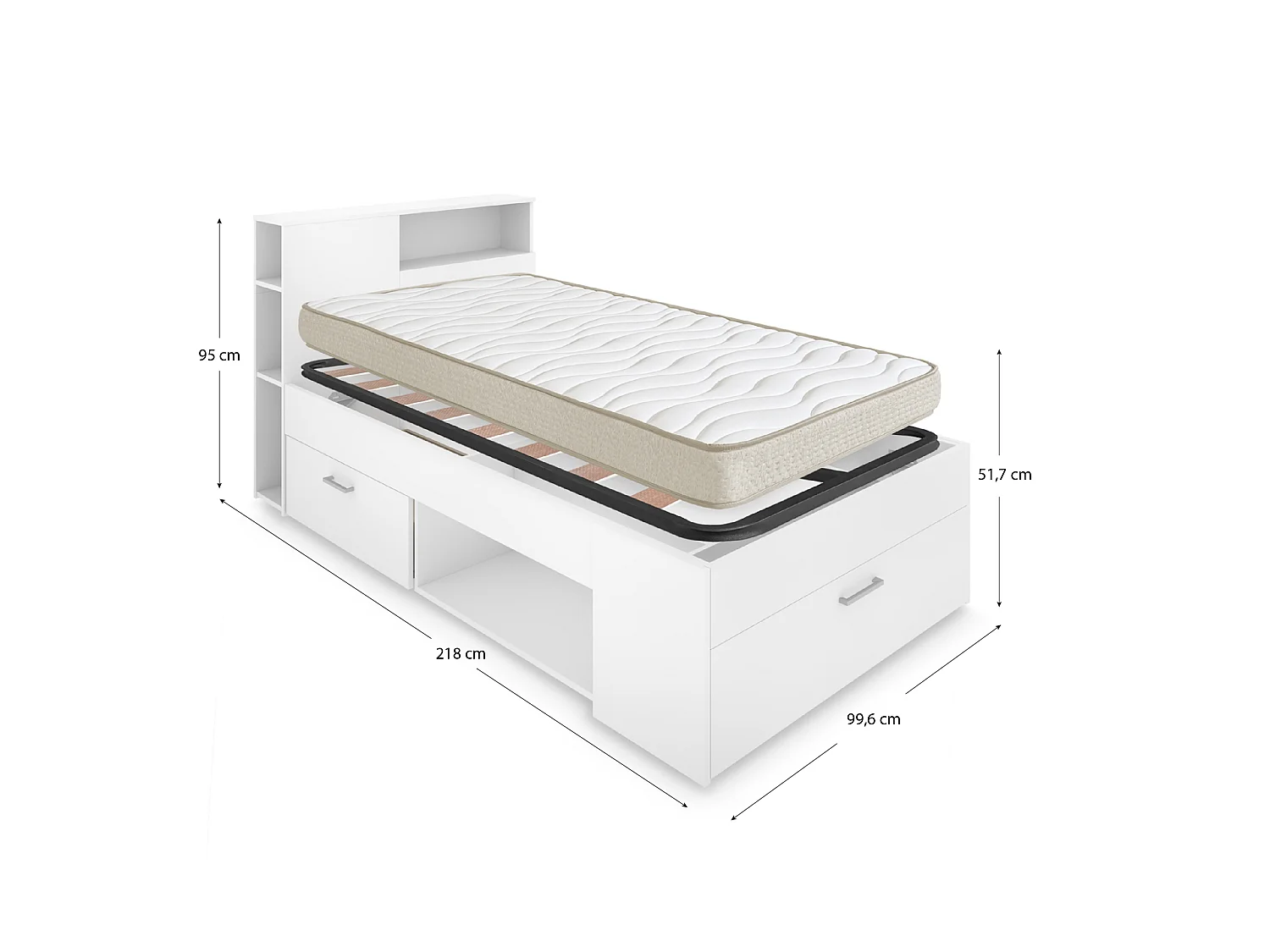 Pack ahorro juvenil Cama Lanka con cabecero, Colchón viscoelástico Nova y Somier 90 x 190 cm | Subida a domicilio