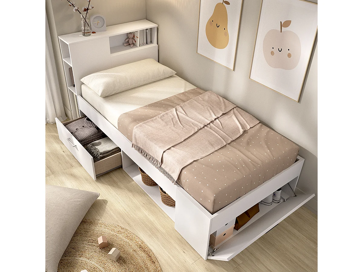Pack ahorro juvenil Cama Lanka con cabecero, Colchón viscoelástico Nova y Somier 90 x 190 cm | Subida a domicilio