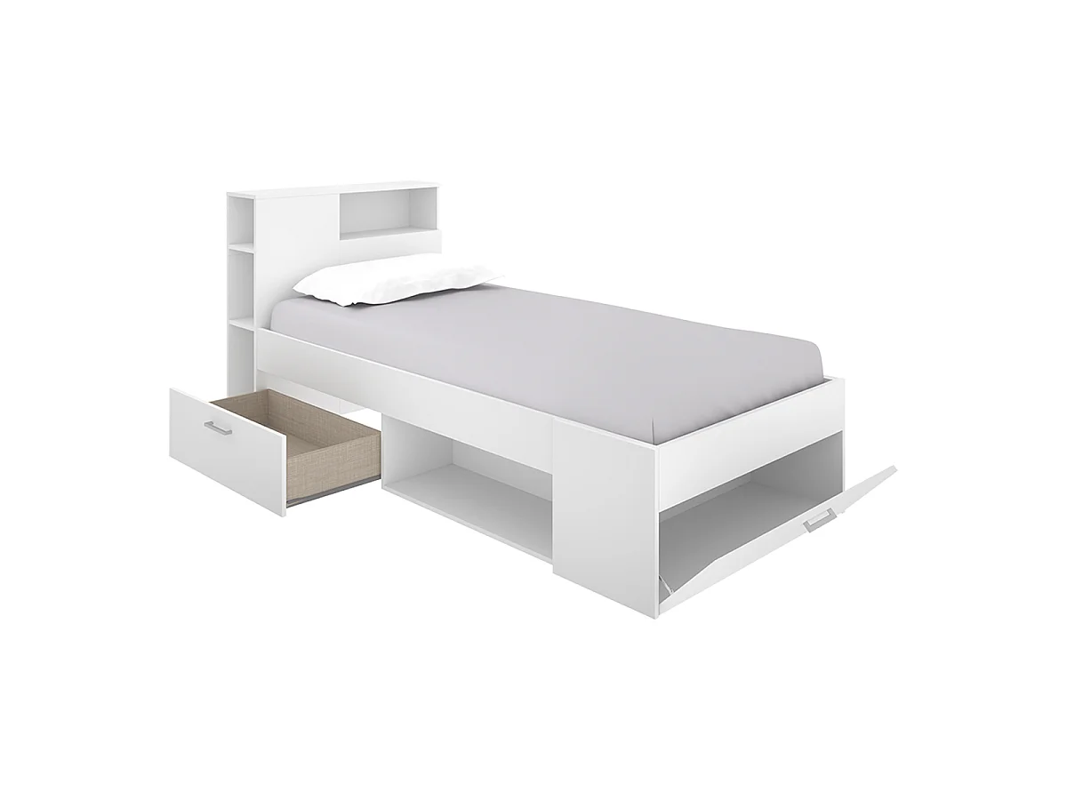 Pack ahorro juvenil Cama Lanka con cabecero, Colchón viscoelástico Nova y Somier 90 x 190 cm | Subida a domicilio