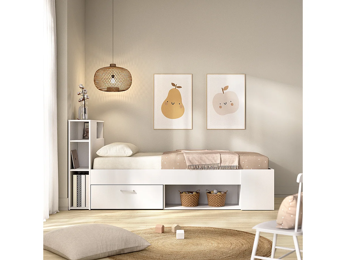 Pack ahorro juvenil Cama Lanka con cabecero, Colchón viscoelástico Nova y Somier 90 x 190 cm | Subida a domicilio