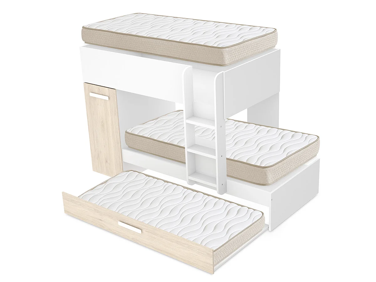 Pack ahorro juvenil Cama tren triple Tom con 3 Colchones viscoelásticos Nova 90 x 190 cm | Subida a domicilio