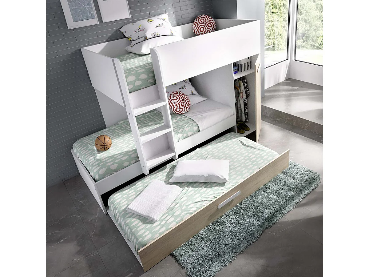 Pack ahorro juvenil Cama tren triple Tom con 3 Colchones viscoelásticos Nova 90 x 190 cm | Subida a domicilio